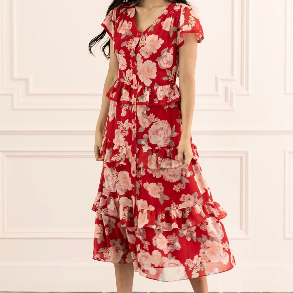 Rachel Parcell Red Floral Midi Dress